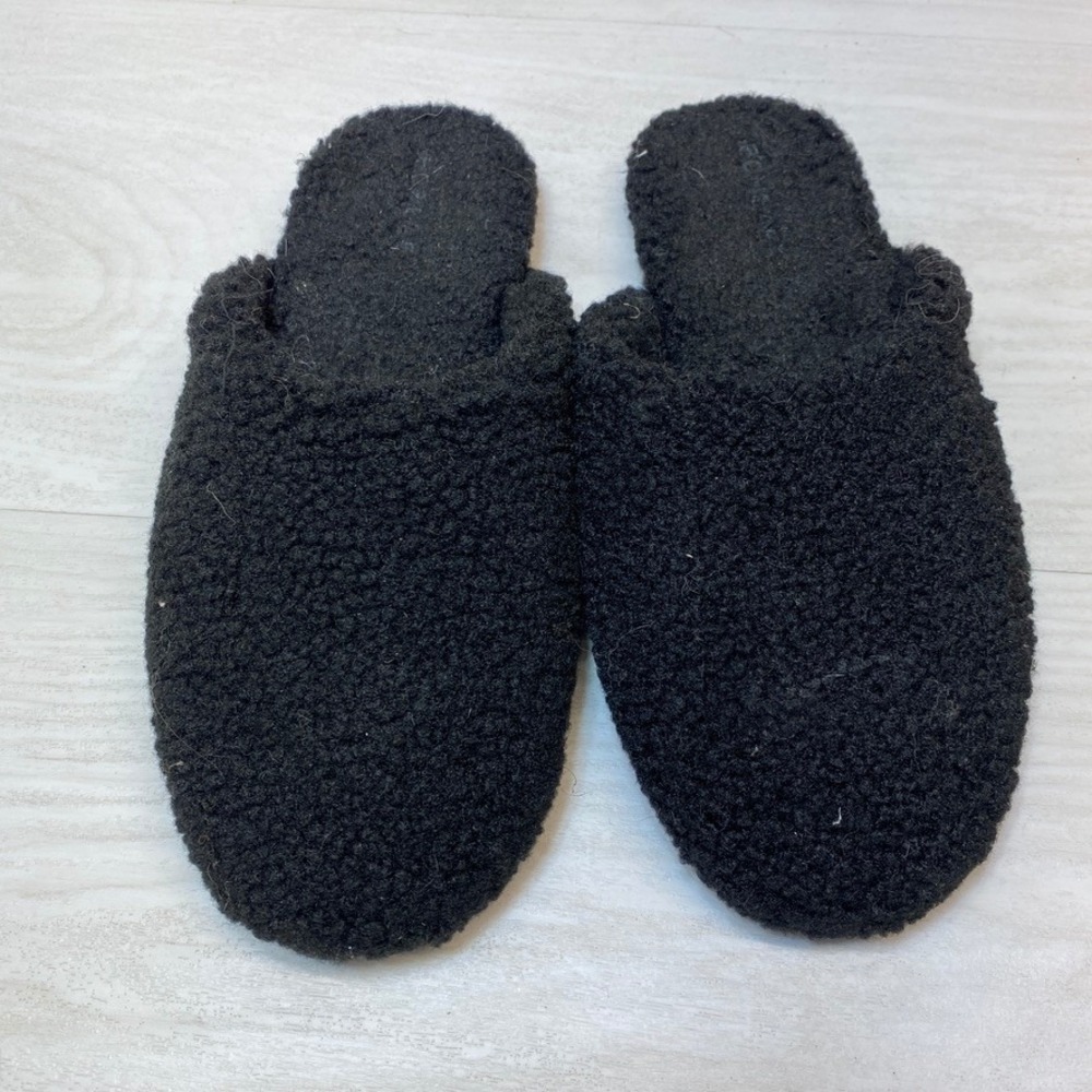 Bombas Womens 8 Sunday Slipper Mule Black Sherpa Fleece Fuzzy House Shoe Cozy